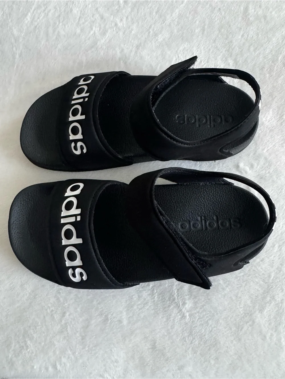 adidas Kids Black Slide Sandals with White Logo